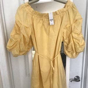 Off shoulder pouf-sleeve dress